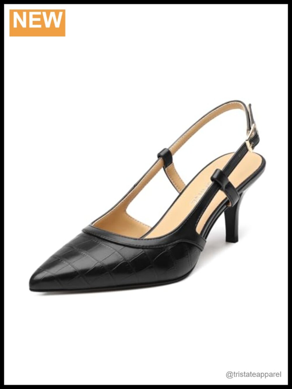 Women's Slingback Kitten Heels Pointed Toe Faux Leather Pumps for Wedding